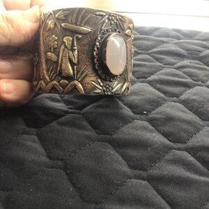 Brass Cuff and Stone Bracelet